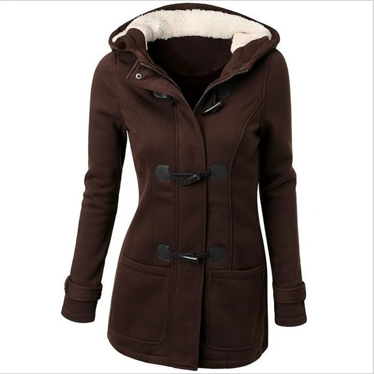 

2020 Cheaper hot sales winter women coats Hooded horn buckle jacketss women, Customized color/as show