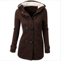 

2020 Cheaper hot sales winter women coats Hooded horn buckle jacketss women