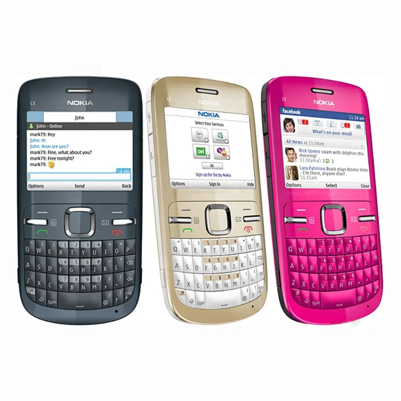 

For Nokia C3-00 Mobile Phones WIFI 2MP FM Radio Java C3 Unlocked Cell Phone Qwerty keyboard