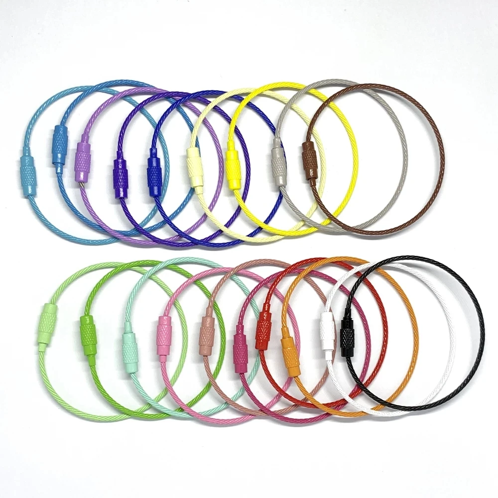 Simple Colorful Keychain Stainless Steel Carabiner Key Holder Outdoor Wire Keyrings Cable Rope Screw Locking Key Chain
