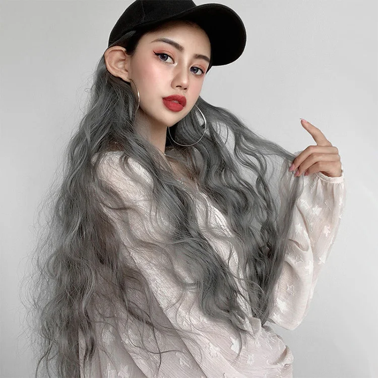 

Wholesale Adjustable Wig Cap Ladies Synthetic Cheap Gray Hair Hat Wigs Online Shopping, Gray hair wigs