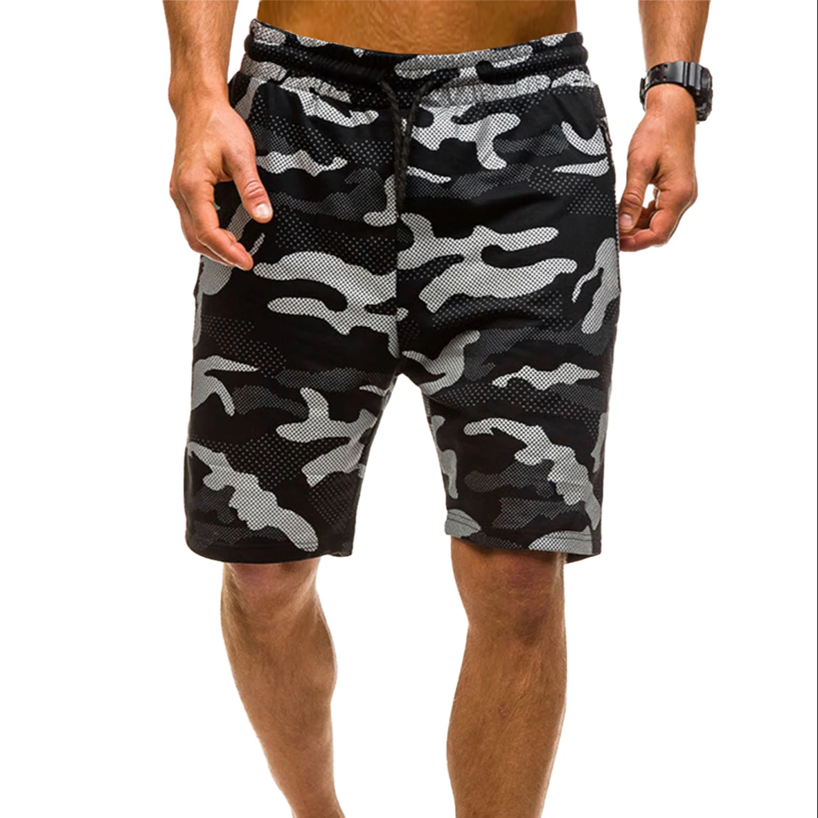 

Hot Sale 2021 Casual Camouflage Short Pants Men Drawstring Elastic Waist Cargo Short Pants Gym Running Sweat Pant Shorts