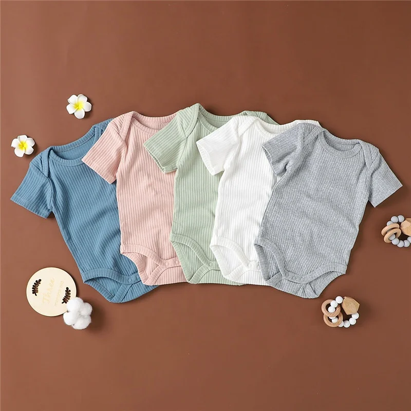 

Comfortable And Convenient 95% Organic Cotton 5% Spandex Baby Envelope Collar Short Sleeve Romper