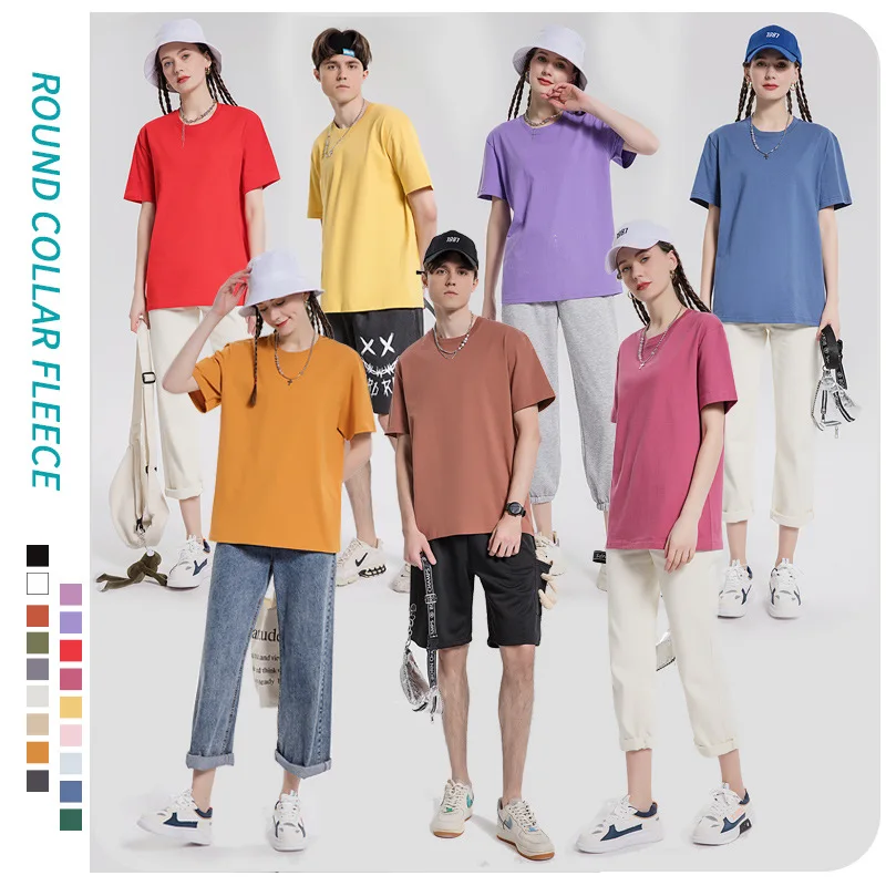 

Wholesale High Quality combed cotton tshirt solid color loose short sleeve T round neck half sleeve personality print shirt
