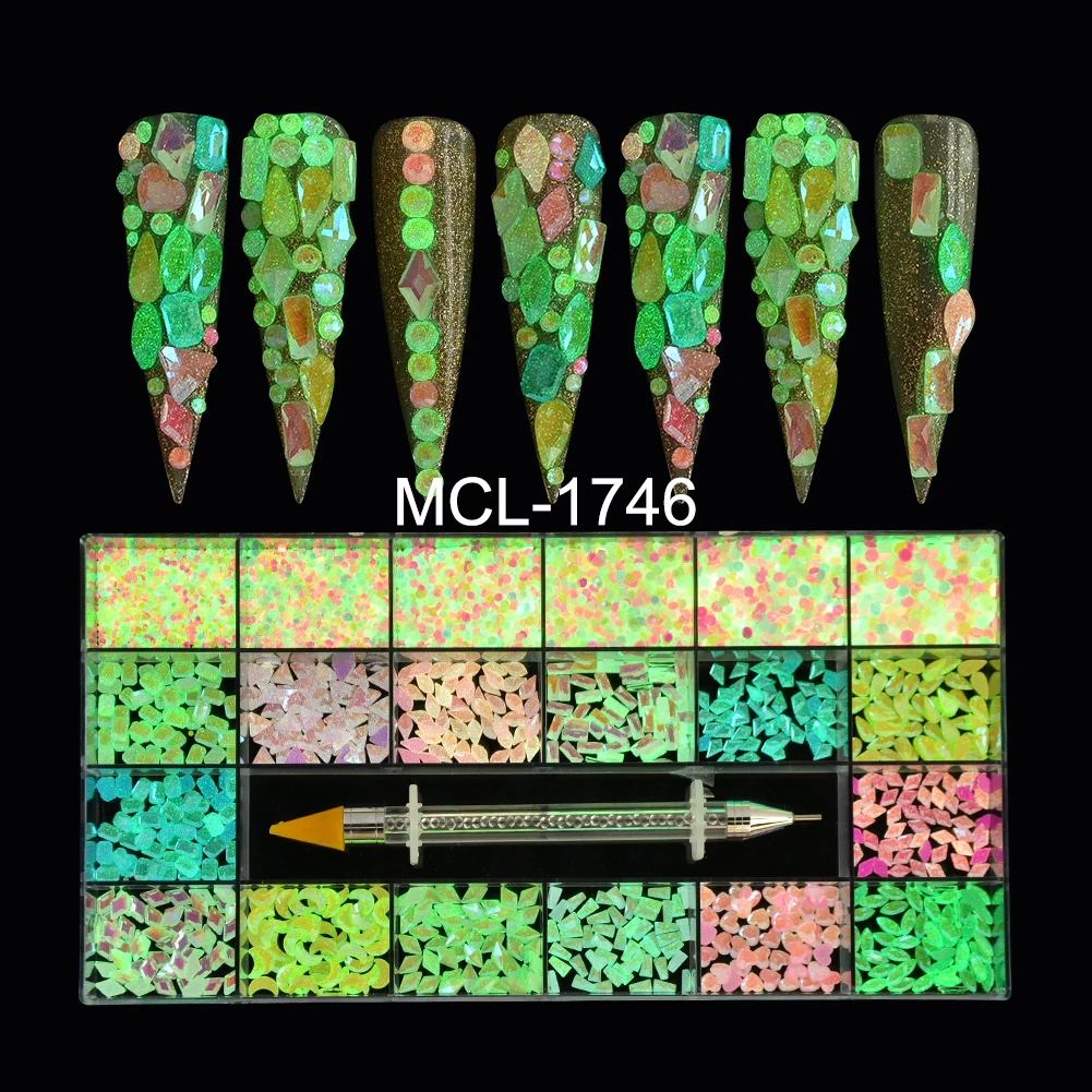 

Luminous glow in the dark rhinestones nail art crystal box set