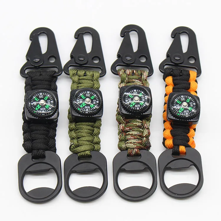 

Outdoor 4 in 1 EDC tool survival 550 nylon paracord keyrings with compass and bottle opener, Customized color