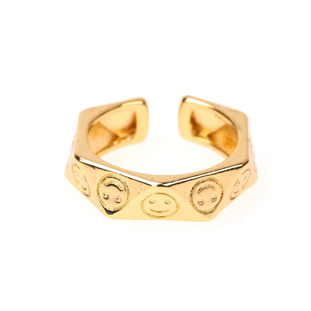 

New Fashion Polygonal Irregular Gold Smiley Face Ring Emoticon Pack Smile Opening Ring