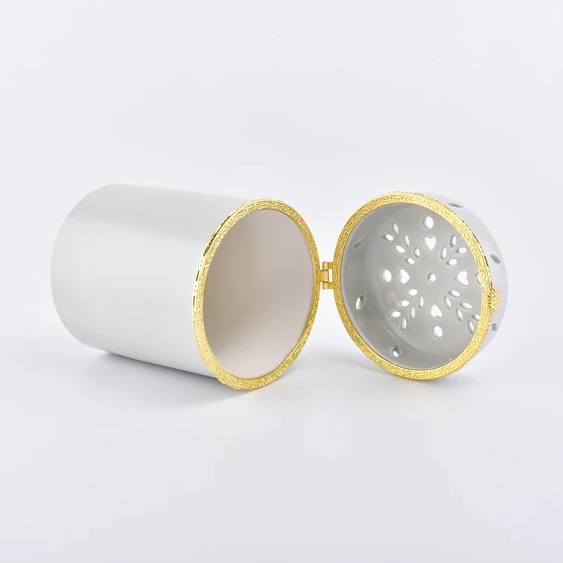 Cylinder custom candle scented votive holder church ceramic vessels with gold lid party decoration suppliers