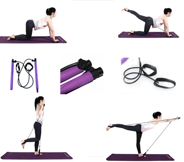 

Wholesale Portable Pilates Bar Kit Bodybuilding Yoga Stick Resistance Bands Home Gym Fitness Equipment Workout, As picture