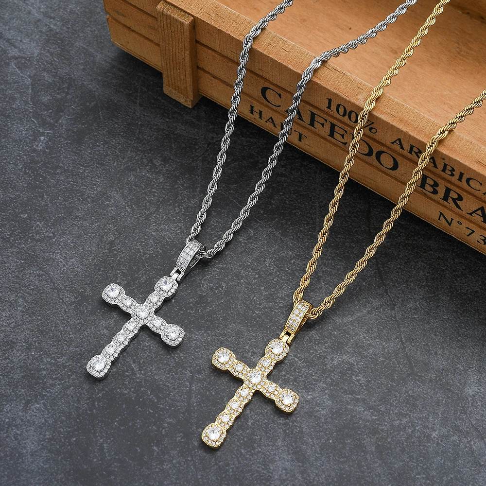 

CN332 Brass Prong Setting Zircon Cross pendants Iced Out Hip Hop CZ Necklace Bling bling Jewelry