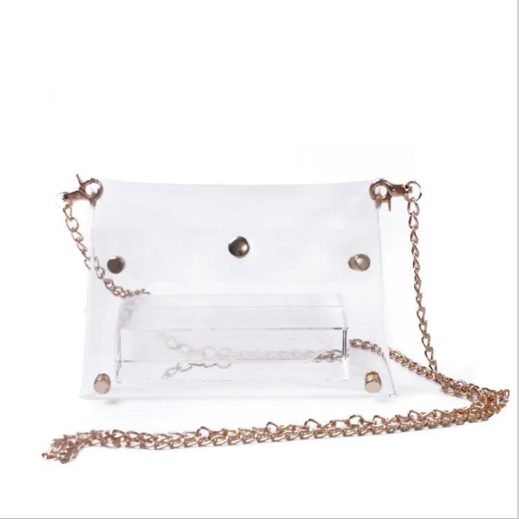 

resin transparent jelly PVC metal chain detachable fashion rally shoulder bag cross body bag transparent hand bags for women