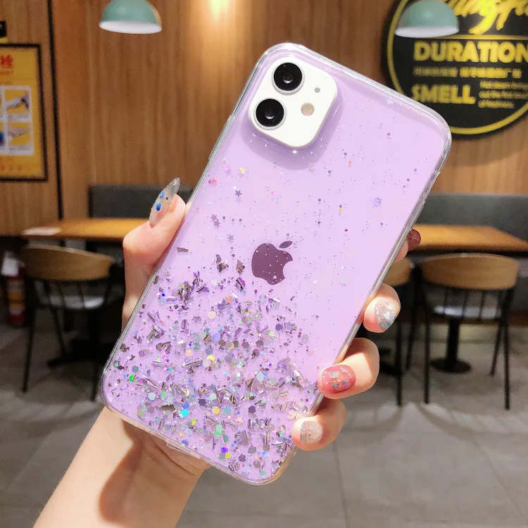 

Soft Silicon Transparent Bling Glitter Phone Case For iPhone 12 Mini 11Pro MAX X XS Max XR 7 8 6 6s Plus SE2020 Phone Cover Capa