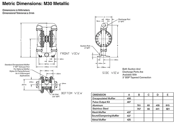 Marathon M30 Al/ptfe Standard Pneumatic Diaphragm Pump/sandpiper,Wilden