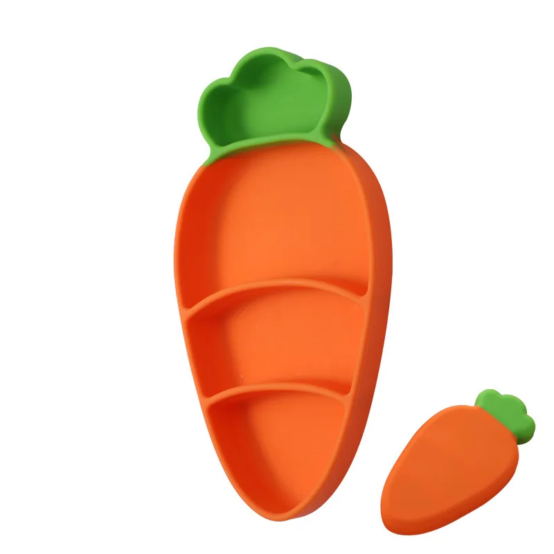 

Baby Complementary Food Bowls Carrot Shaped Food Grade Silicone Children's Dinner Plates With Suction Cups Divided Meal Plates