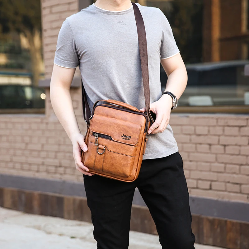 
Low MOQ China Classic Fashion Crossbody Bag PU Leather Black Messenger Men Sling Bag 