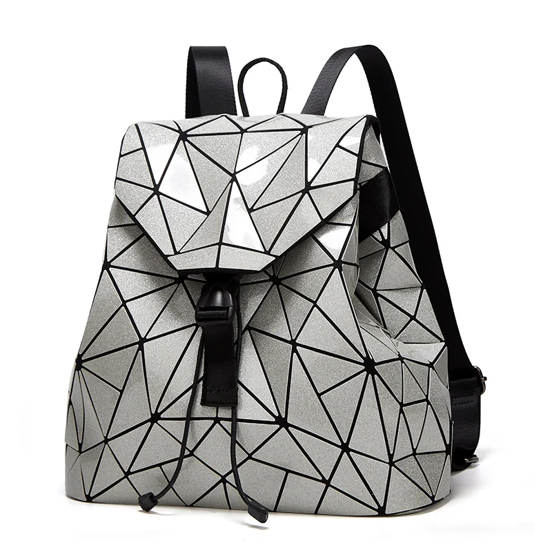 

Femenina Waterproof Shiny Vegan PU Soft Travel Geometry Backpack Functional lady Packbag Wholesale Women Backpacks Geometric