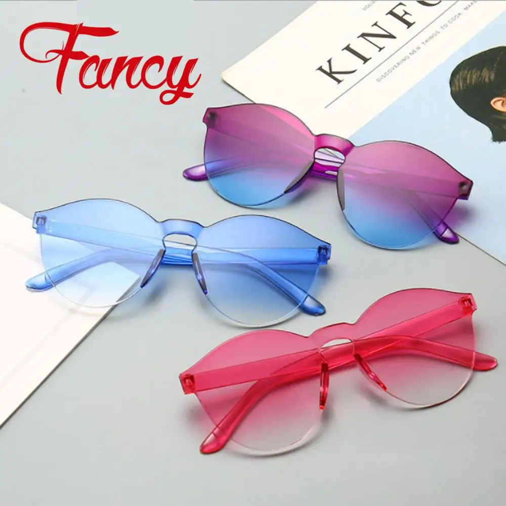 

SUMMER Round Tinted Lenses Sunglasses Women Men Brand Designer Glasses Ladies Rimless Eyeglasses Transparent Circle UV400