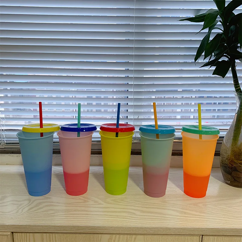 

Seaygift custom colorful PP color changing cups cheap factory hot selling temperature color change tumbler cups with straw, As picture