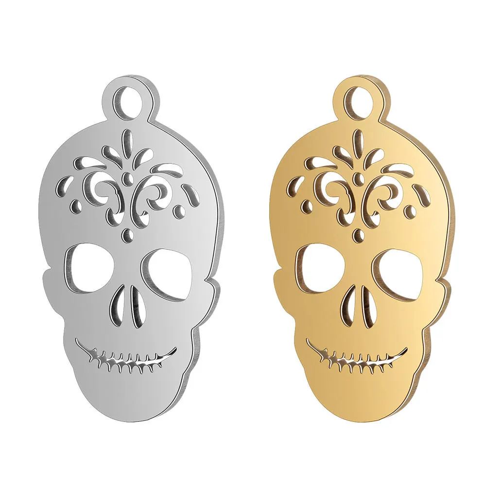 

High Polished Stainless Steel Metal Gold Plated Jewelry Accessories Hollow Skull Shape Charm, Gold,silver,