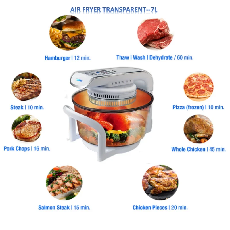 
2020 New Design Adjustable Thermostat Control Non-Stick Cooking Surface Oil Free 7L Air Fryer For Home 