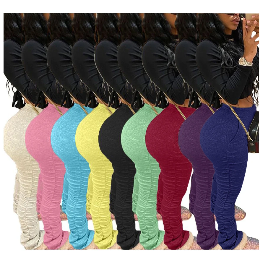 

2020 New Arrival Fashion Women Ruched Pants Femme Stacked Trousers