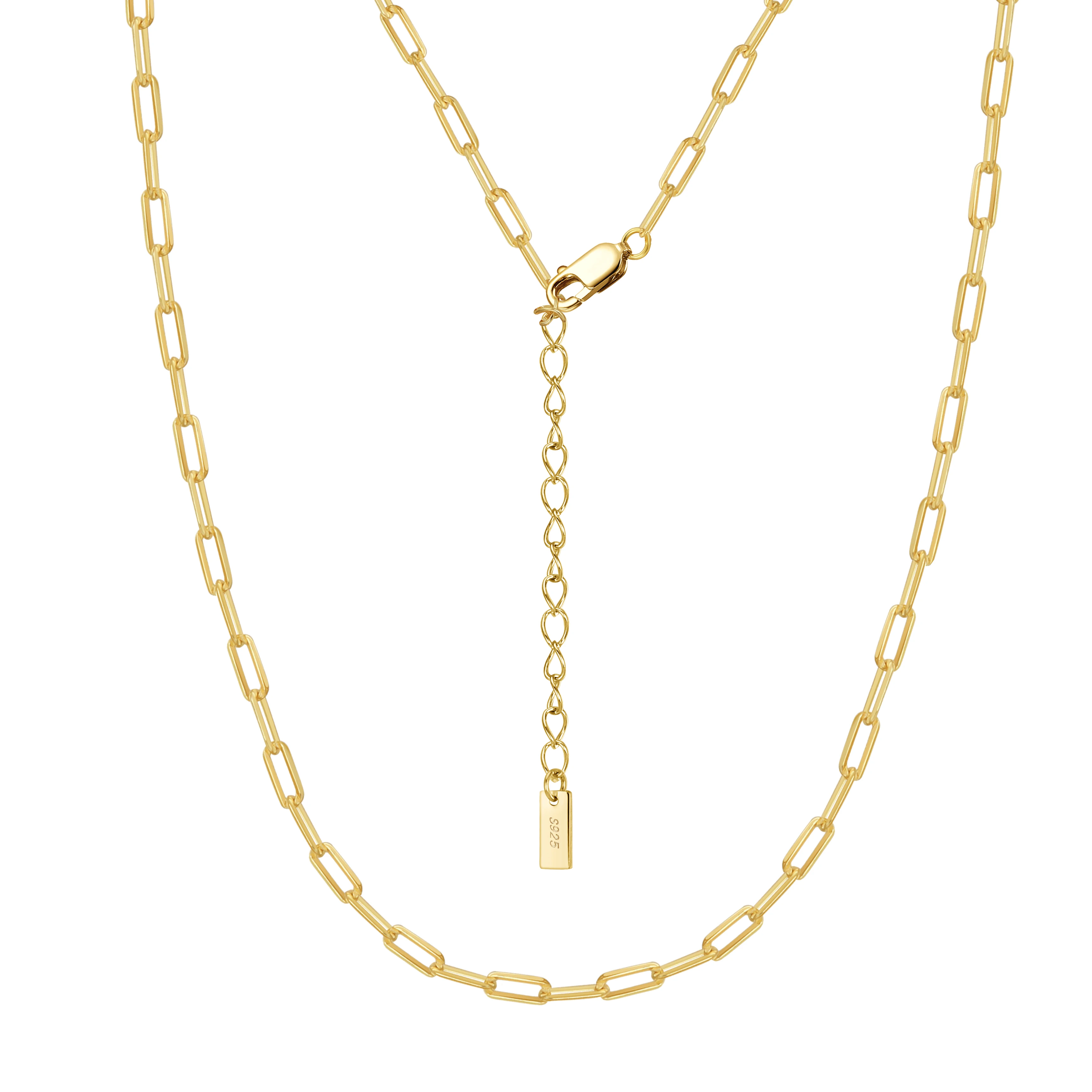 RINNTIN SC83 Italian Soild 14K Real Gold Plated 925 Sterling Silver 2.2mm Paperclip Chain Choker Necklace for Women