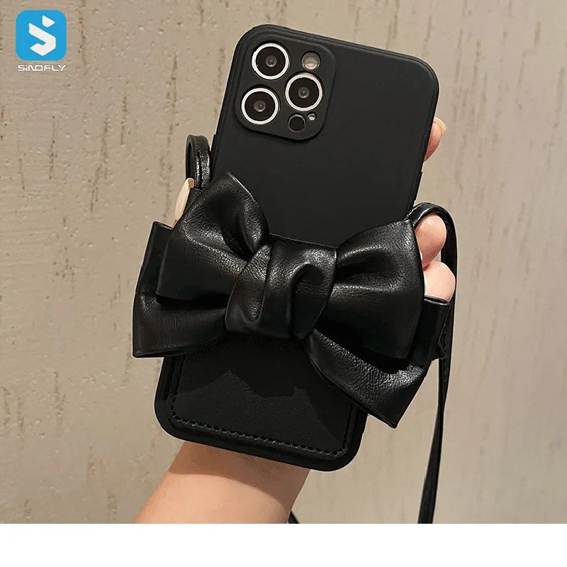 

Bowknot crossbody PU strap phone case for Iphone 13 mini/13/13 pro/13 pro Max, Black,white
