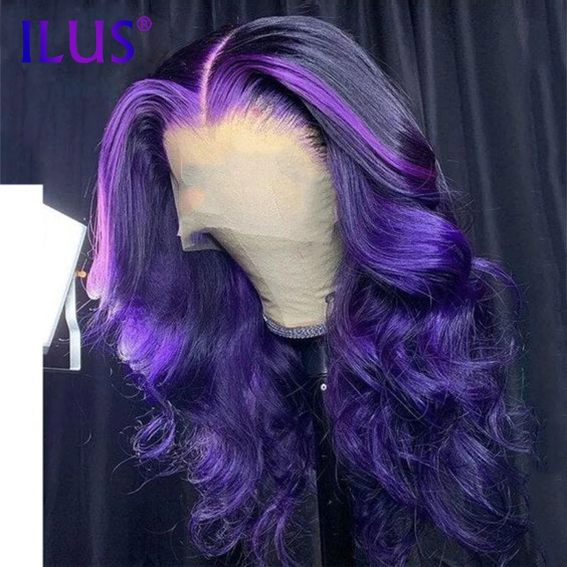 

Purple Highlight Colored Body Wave Glueless 360 Full Lace Frontal Human Hair Wigs For Black Women 13x4 HD Lace Frontal Wigs 180%