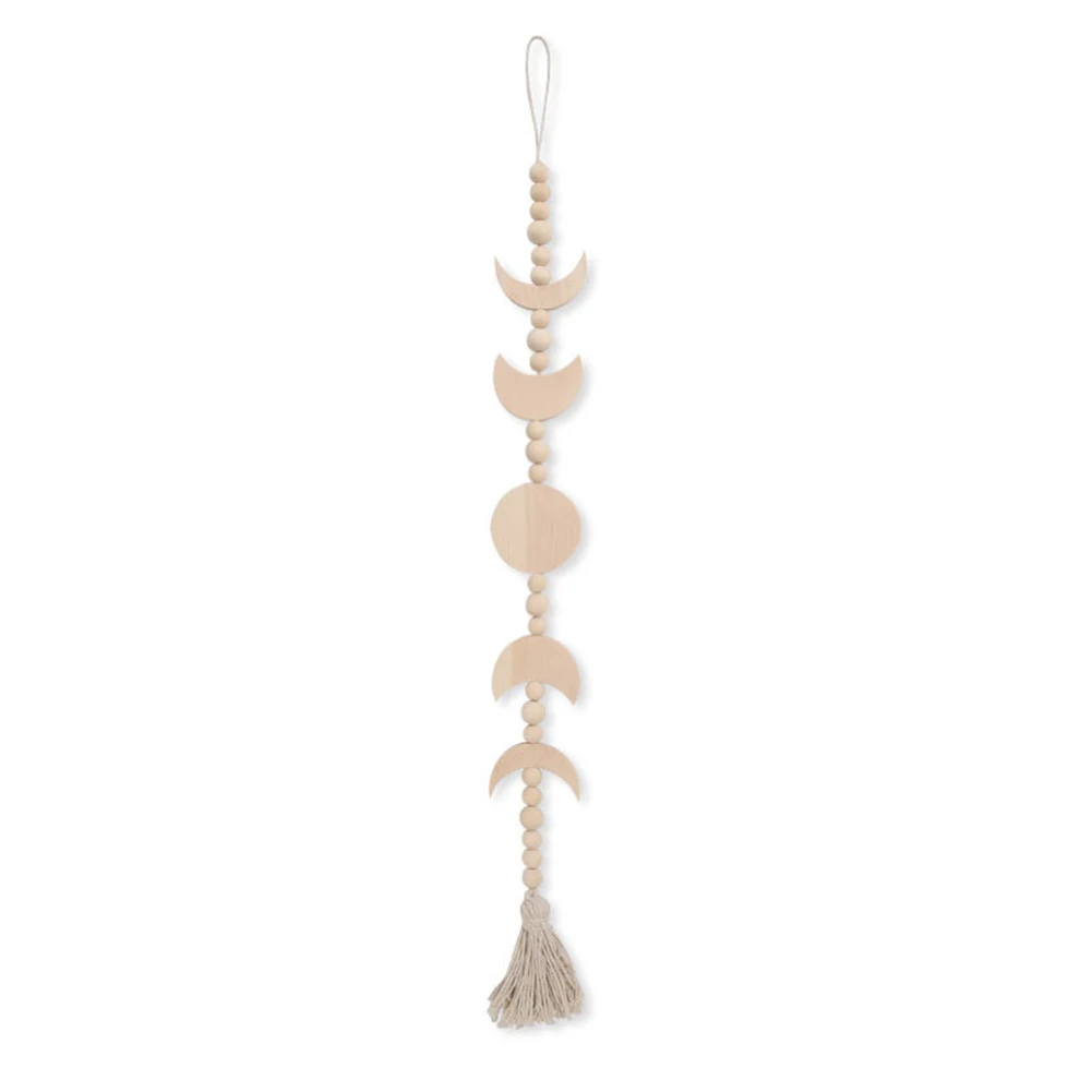 

Moon Phase Wall Hanging Boho Wood Bead Hanging with Tassel Decorative Wooden Ornament for Home Decor