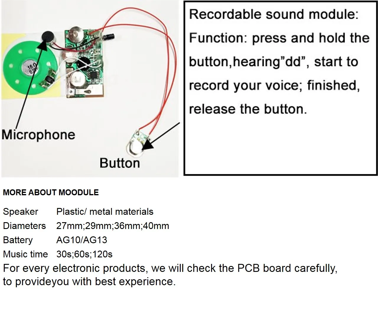 модуль голоса обломока музыки записываемый ядровый для поздравительных открыток/игрушки/коробки/тетради