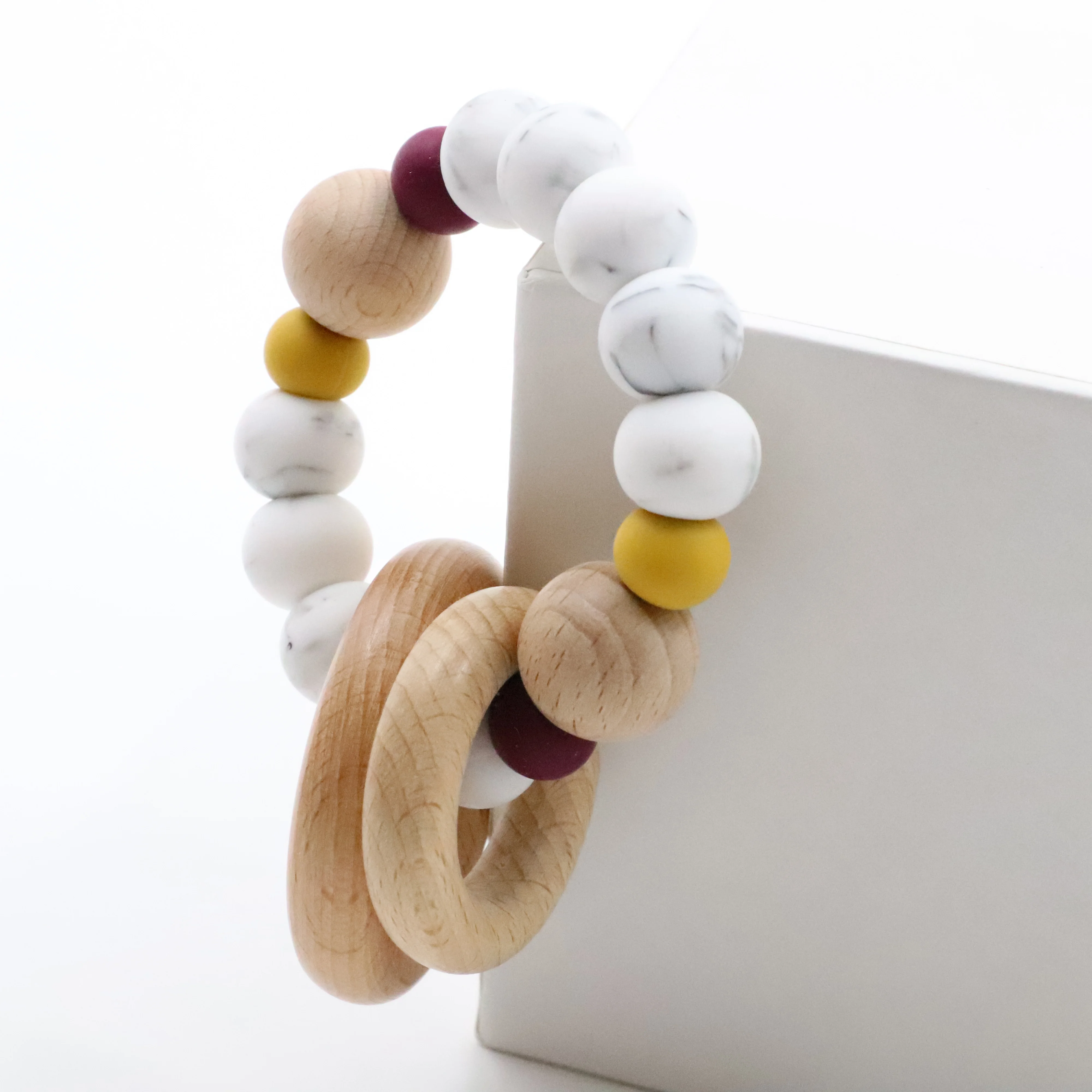 Oem Beech Beads Silicone Rosary Bracelet Baby Teething Bracelet Toy