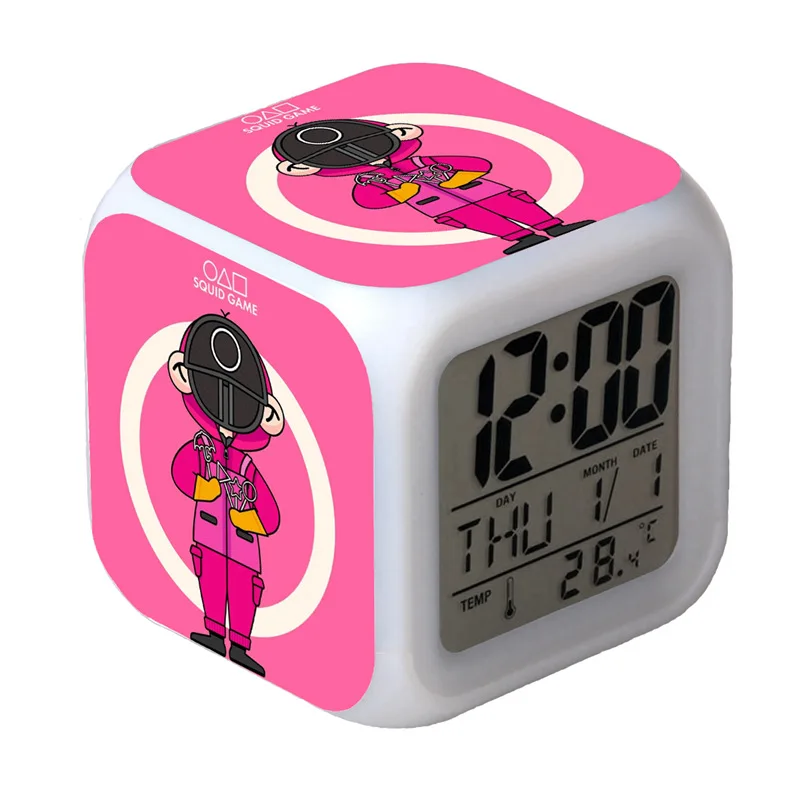 

promotional squid game alarm clock doll 123 wood 3d colorful squid game girl clock led light desk squid game clock for kids