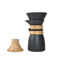 

New design Matte Black Porcelian/Ceramic Pour Over Coffee Maker dripper set with with wooden lid