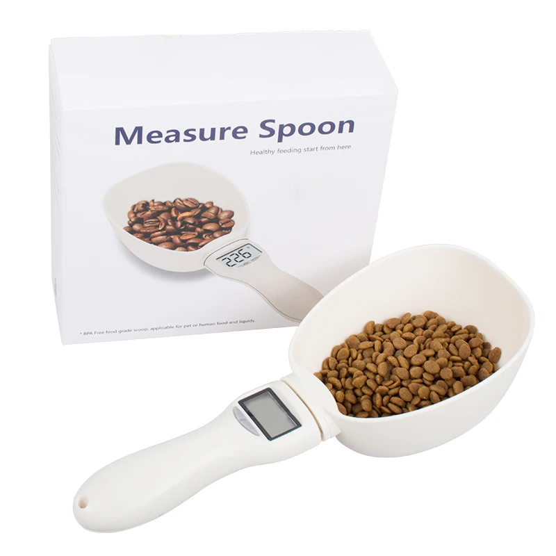 

Manufacturer wholesale ABS electric cat shovel dog food scoop pet measure spoon, White