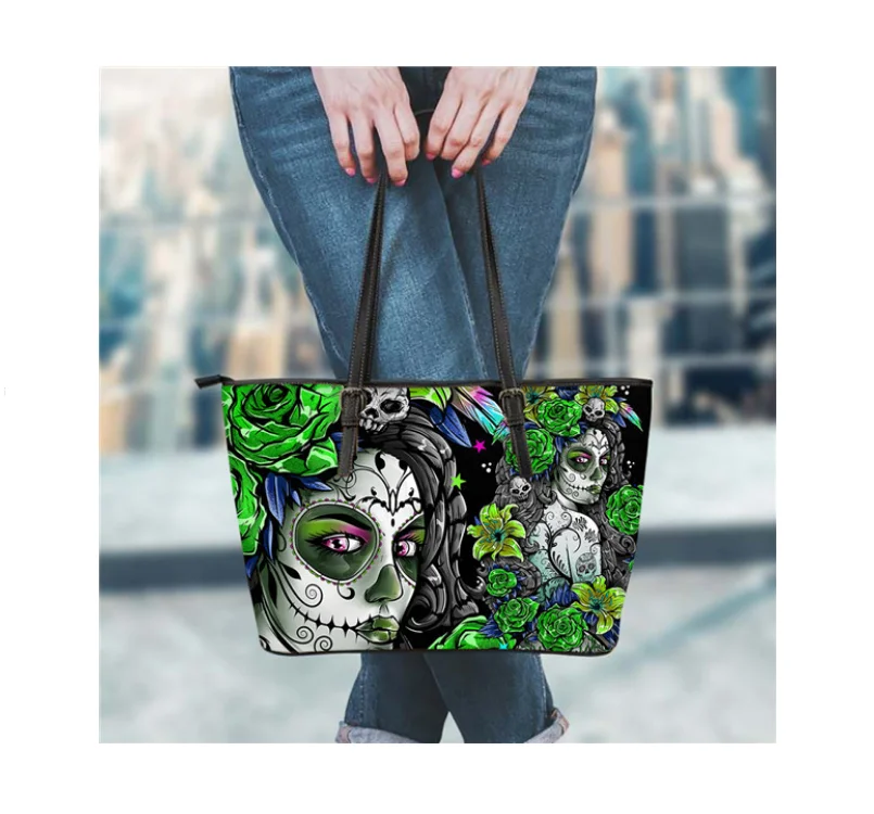 

Wholesale New Model Trendy Girls Handbags Gothic Skull Print Customized Women Luxury Handbags PU Large Ladies Hand Bags Handbag, Customized color