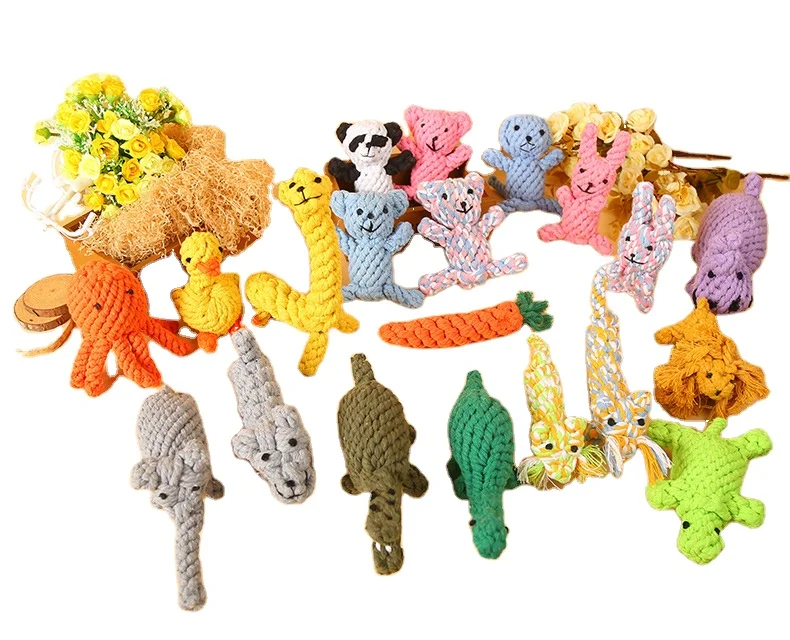 

2021 New Arrival Ecological Soften Cotton Rope Giraffe Teeth Cleaning Dog Chew Rope Toy Woven Animal Rope cat and Dog Toys, See picture