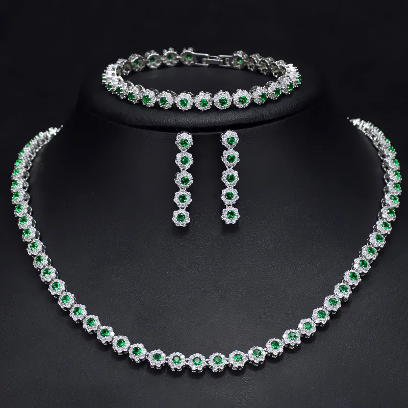 

Diamond Zircon White Gold Plated Brass Jewelry Sets Tennis Chain Women Gift Necklace Bracelet Ring Sets