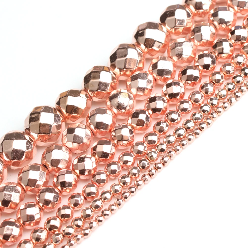 

2/3/4/6/8/10mm Natural Stone Beads Faceted Rose Gold Hematite Round Loose Beads For Jewelry Making Diy