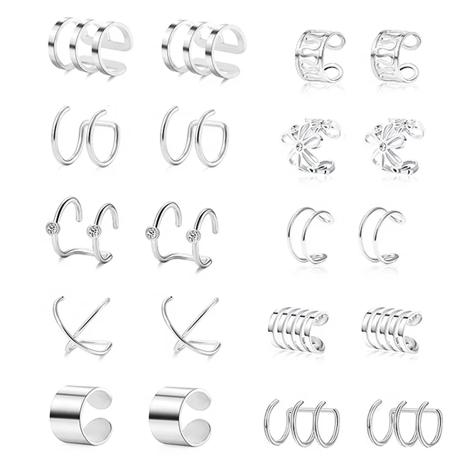 

Fashion stainless steel Ear Cuff Helix Cartilage Clip On Wrap Earrings Fake Earring Ring Non-Piercing Adjustable for Men Women, Silver