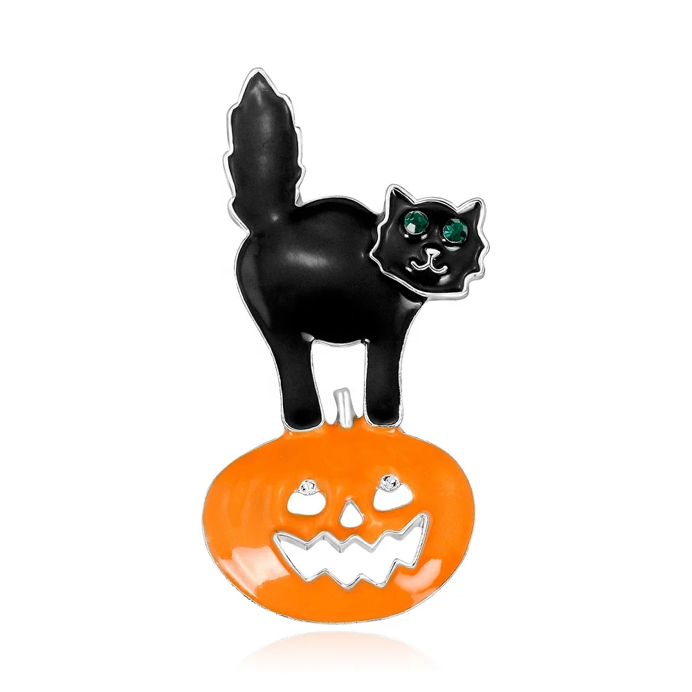 

Cute Fashion Halloween Black Kitten Pumpkin Head Brooch