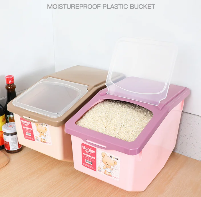 Wholesale 10kg 15kg Pp Rice Container With Wheel Rice Storage Box Plastic Food Storage Container