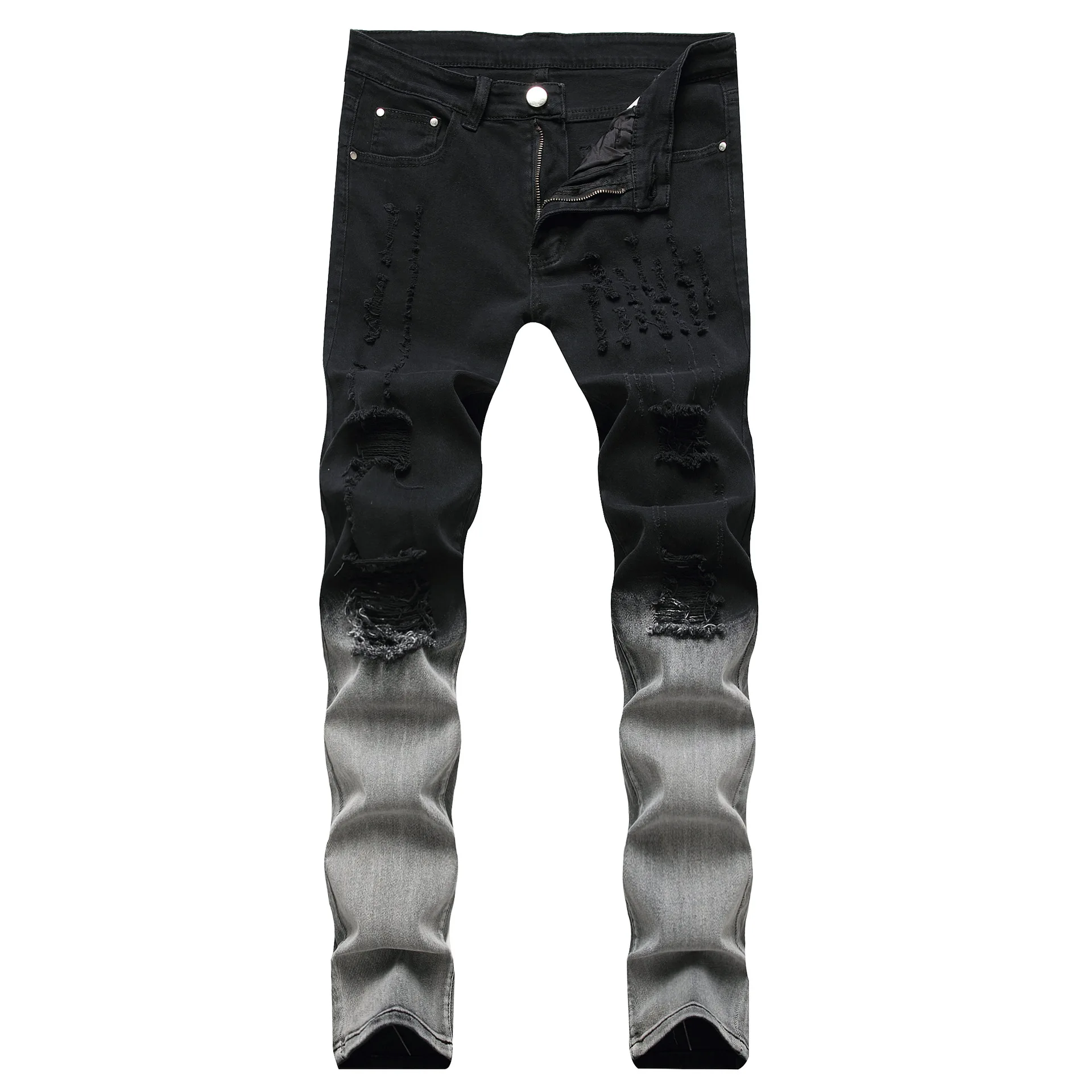 

New men's ripped white stretch jeans black slim casual men's trousers