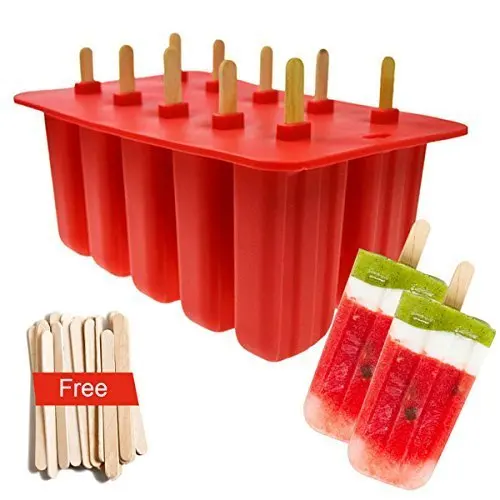 

Amazon manufacturer BPA free food grade 10 cavities ice pop tray popsicle mold silicone ice cream mold, Red, pink, white