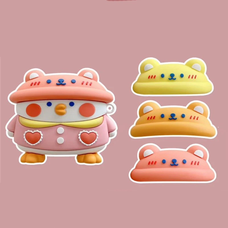 

Luxury Fashion 3D Cartoon Cute Duck with 3 Colorful Hat Designers Silicone Cases Cover for Airpods 1/2 for Airpods Pro