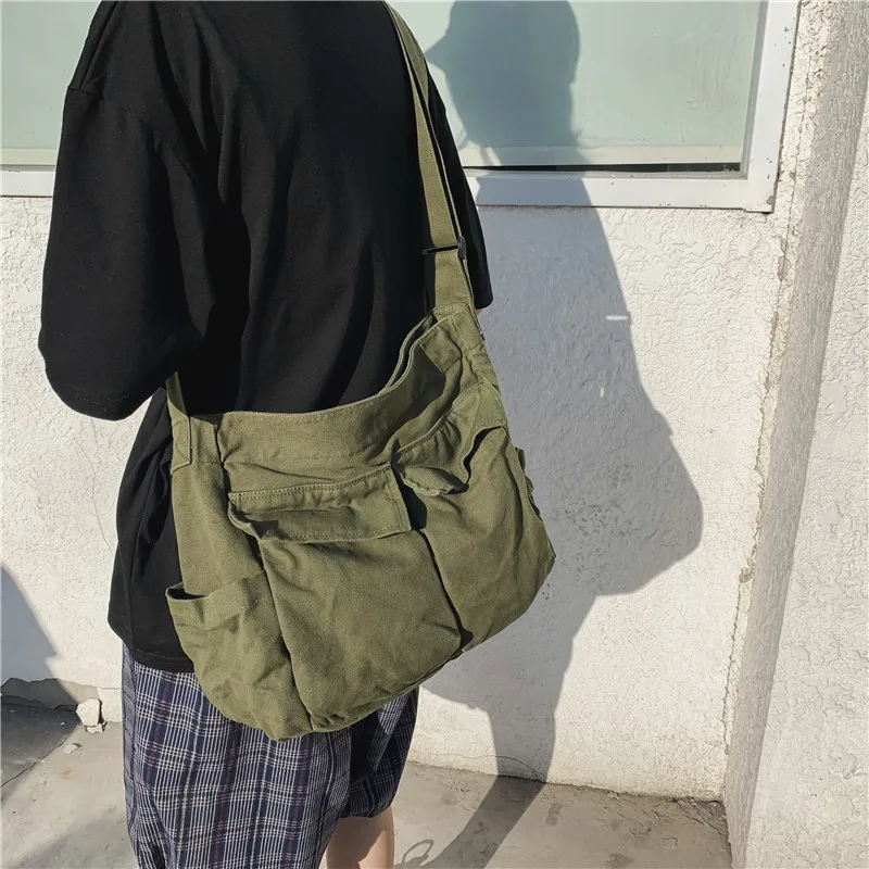 

Large Capacity Canvas Shoulder Bags Solid Soft Denim Leisure Summer Student Messenger Bag Travel Bag for Women, 4colors