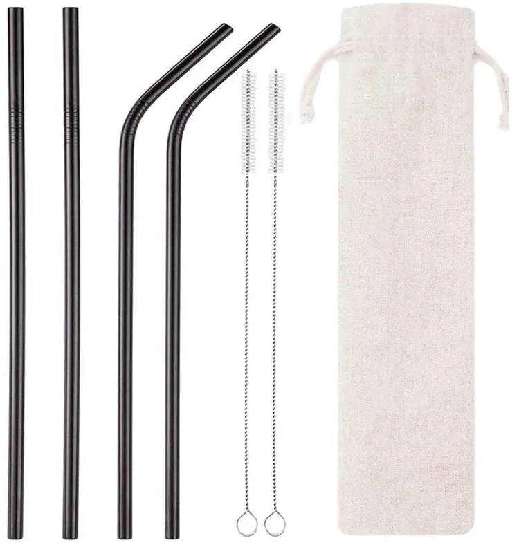 

Eco-friendly Reusable Metal Drinking 304 Stainless Steel Straw Set with Customized Logo, Silver/gold/rose gold/rainbow/black/blue/purple