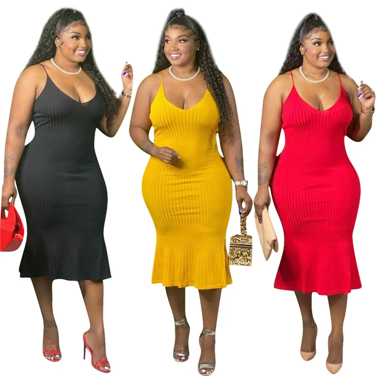 

DUODUOCOLOR Summer fashion deep v neck long dress 2021 leisure solid color plus size women clothing D97682