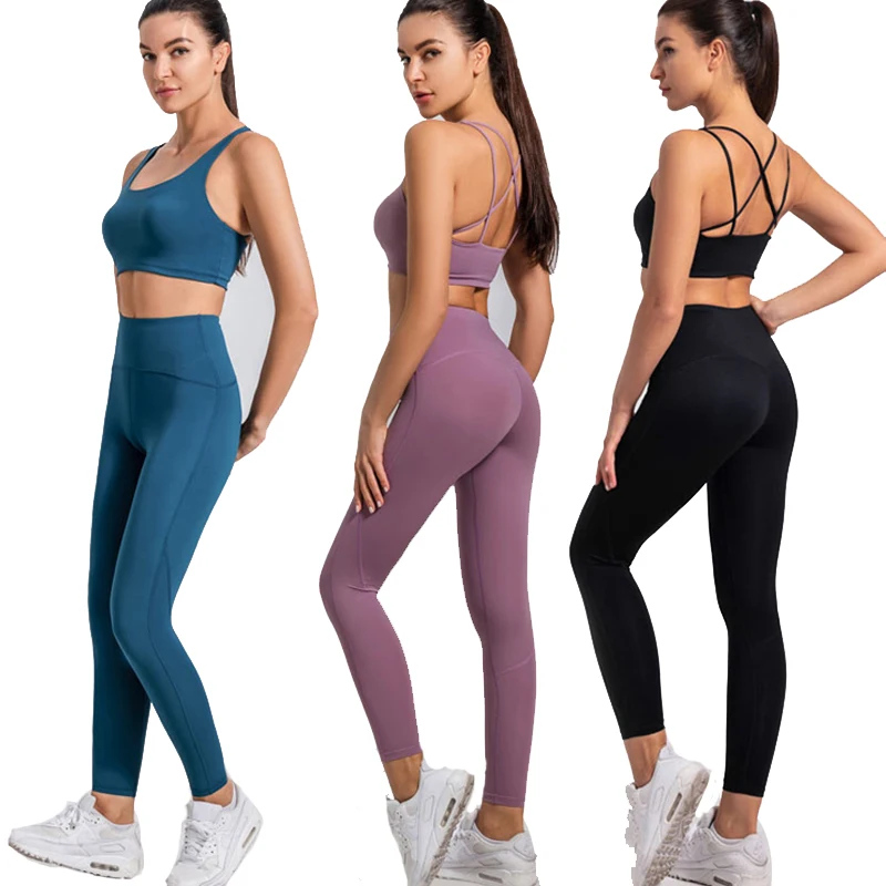 

low moq women custom logo fitness pants yoga set absorbs wet 2021 high quality custom seamless lift butt yoga sets