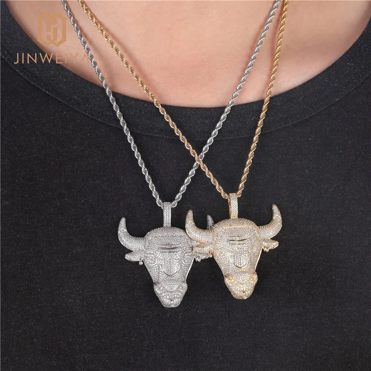 

18K Gold Plated cool cow Animal Zircon Necklace Pendant Brass Jewelry Wholesale For men, 18k gold /silver