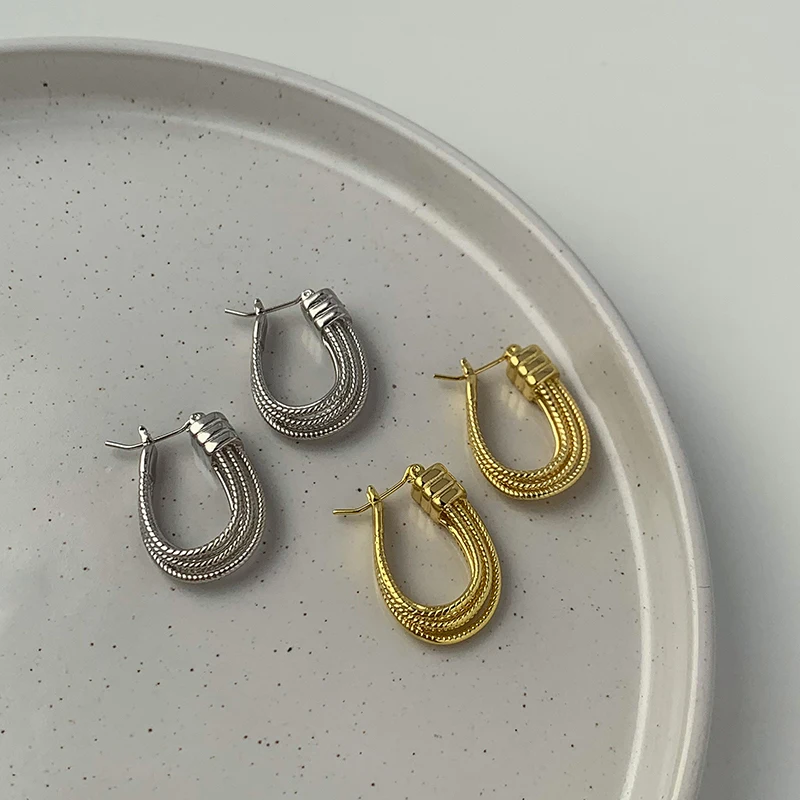 

Vershal G-25 Unique Design 18k Gold Plated Metal Lines U-shape Hoop Earrings For Women